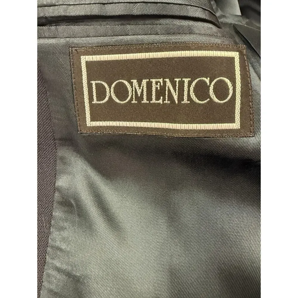 Domenico Navy Wool Blend Blazer Gold Crest Buttons Preppy 40L Country Club Style